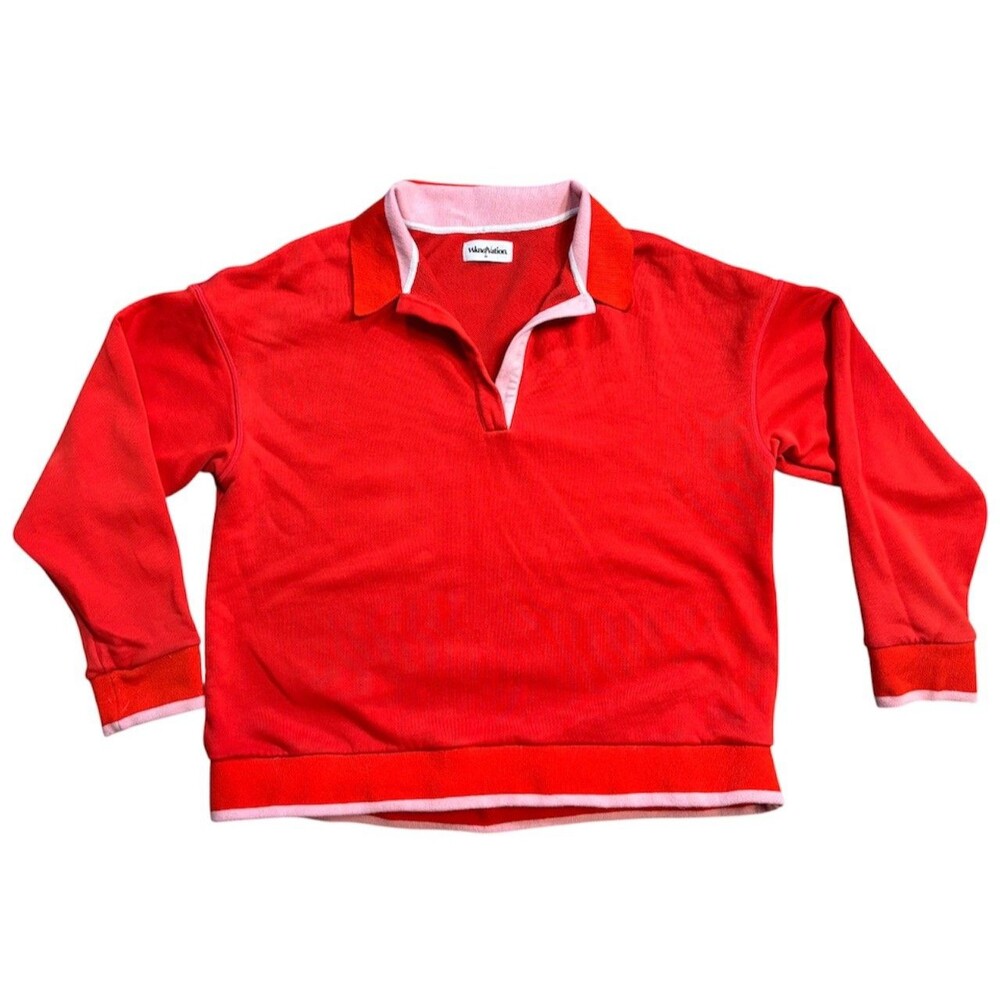 Wknd Nation Womens Red Pink Collared Sweatshirt Sweater Size M Good Cond
